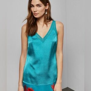 Ted Baker Lilyane Mesh-Trimmed Top Turquoise Sz 1/ XS